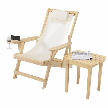 W UNLIMITED Romantic Collection Canvas Sling Chair with Cup and Wine Holder and end table 2117NC-BG-CHET